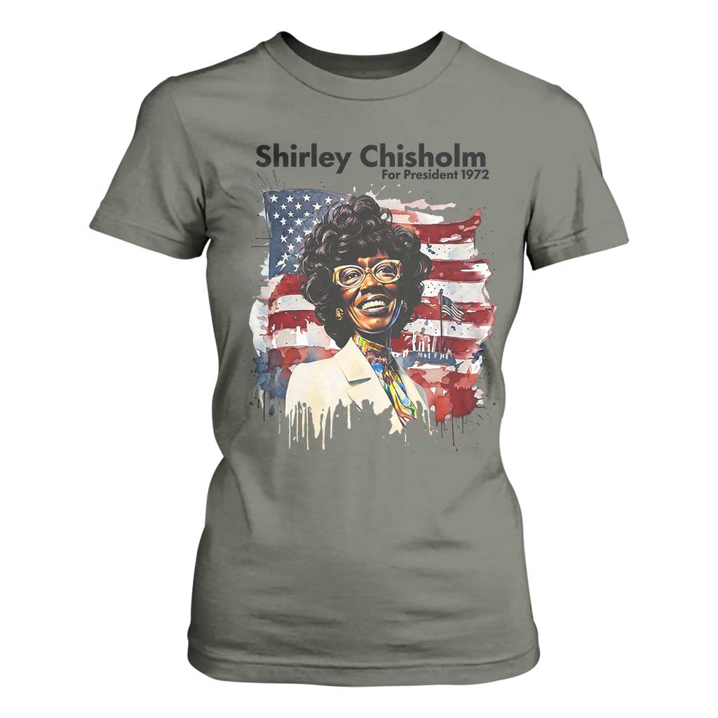 Shirley Chisholm For President 1972 With American Flag T Shirt For Women