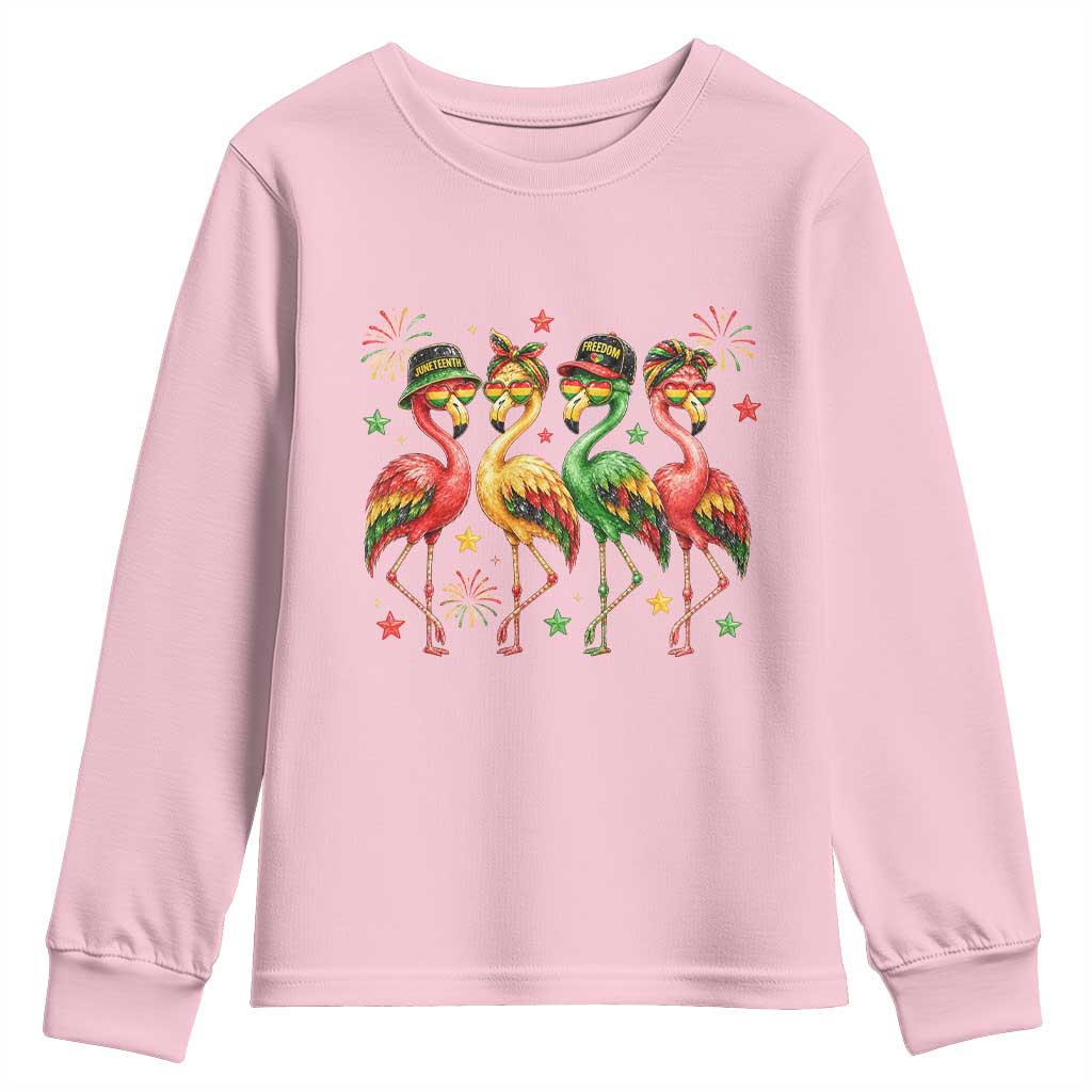 Funny Juneteenth Flamingos Squad Youth Sweatshirt African American Heritage