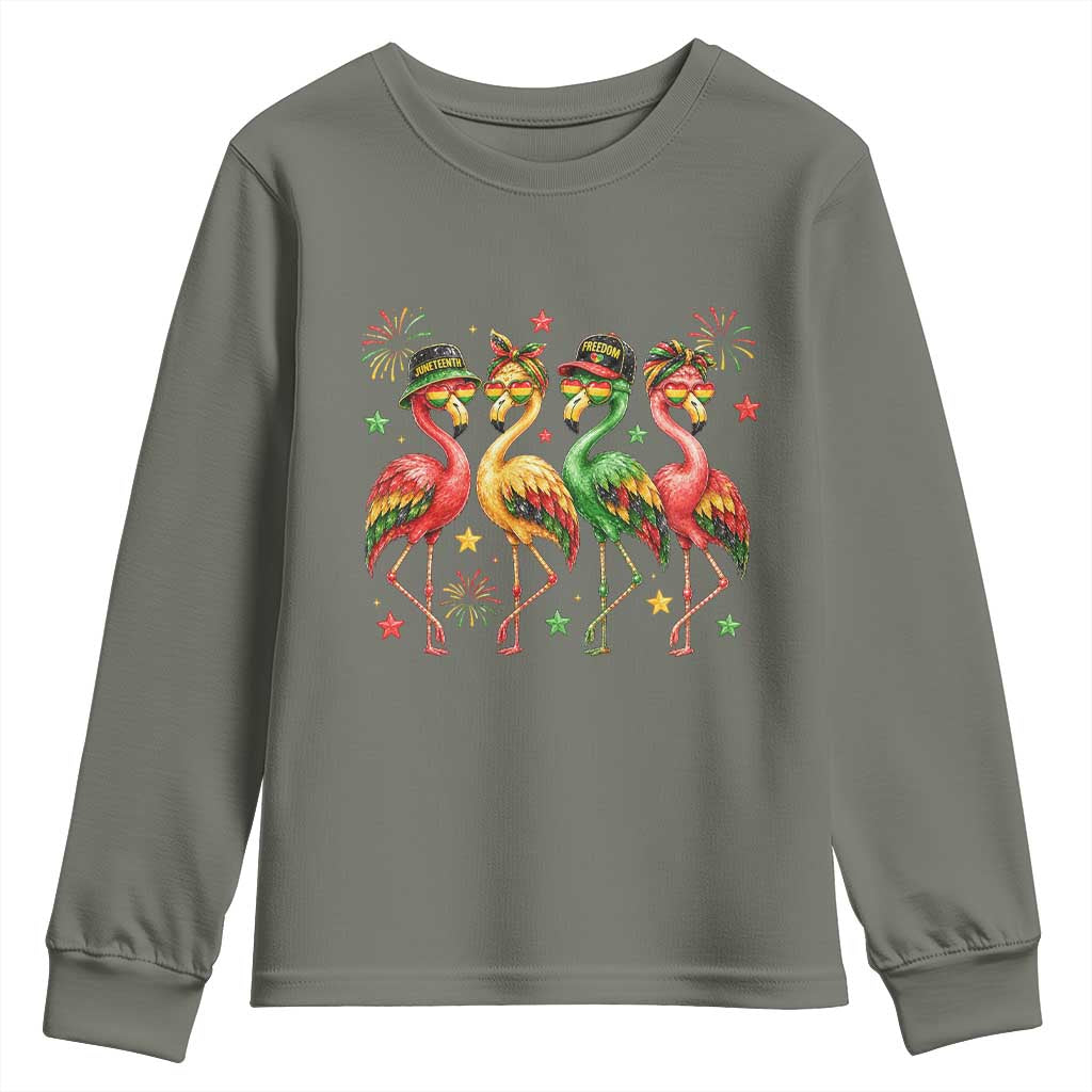 Funny Juneteenth Flamingos Squad Youth Sweatshirt African American Heritage