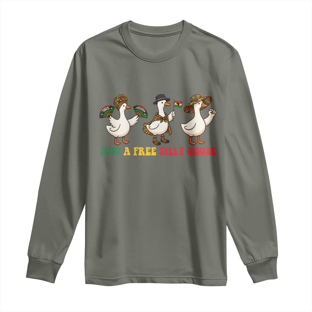 Funny Just A Free Silly Goose Long Sleeve Shirt Juneteenth Freedom Day