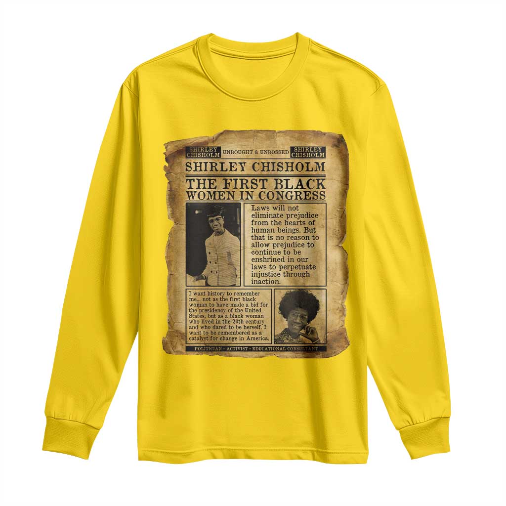 Vintage Newspaper Shirley Chisholm Long Sleeve Shirt First Black Woman In Congress