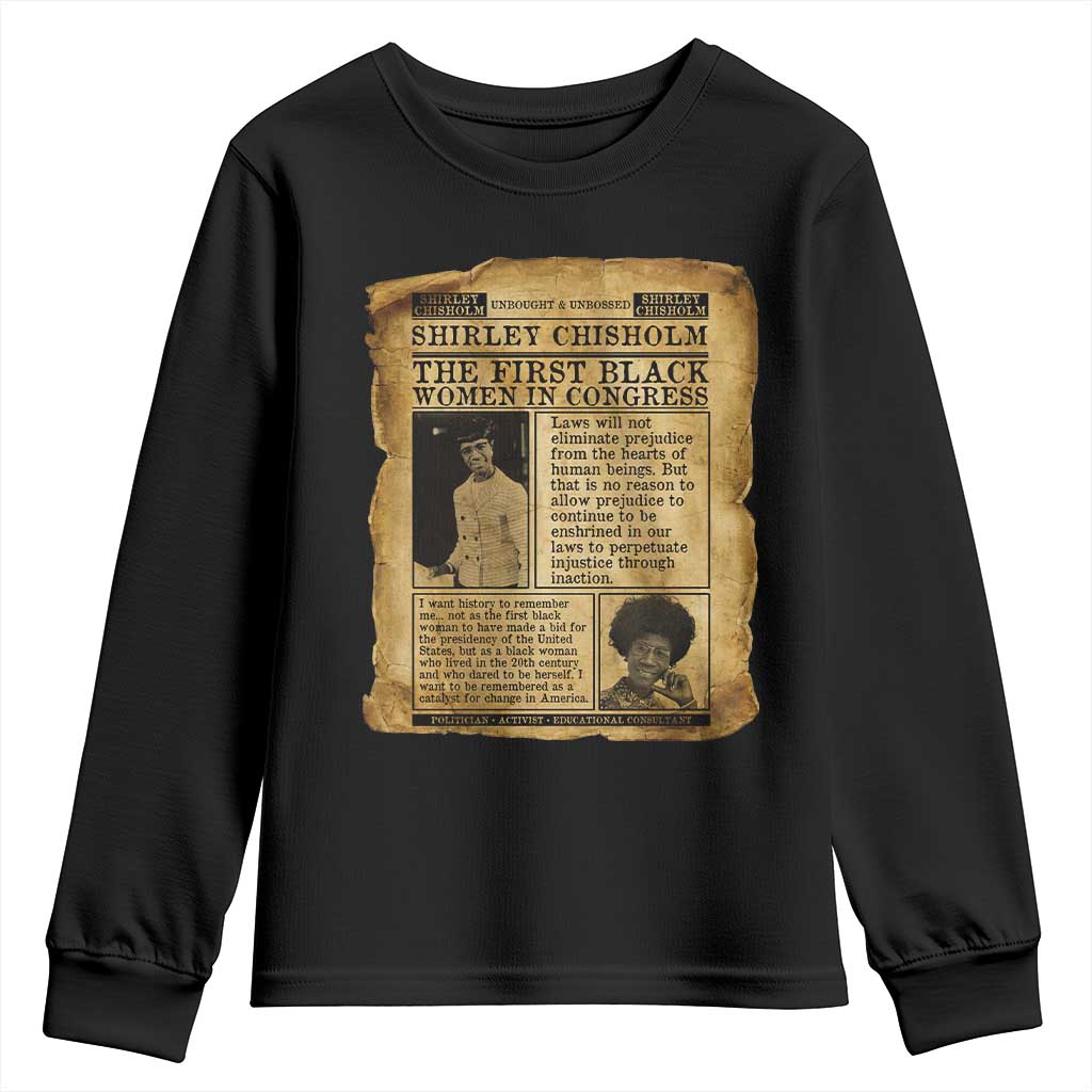 Vintage Newspaper Shirley Chisholm Youth Sweatshirt First Black Woman In Congress