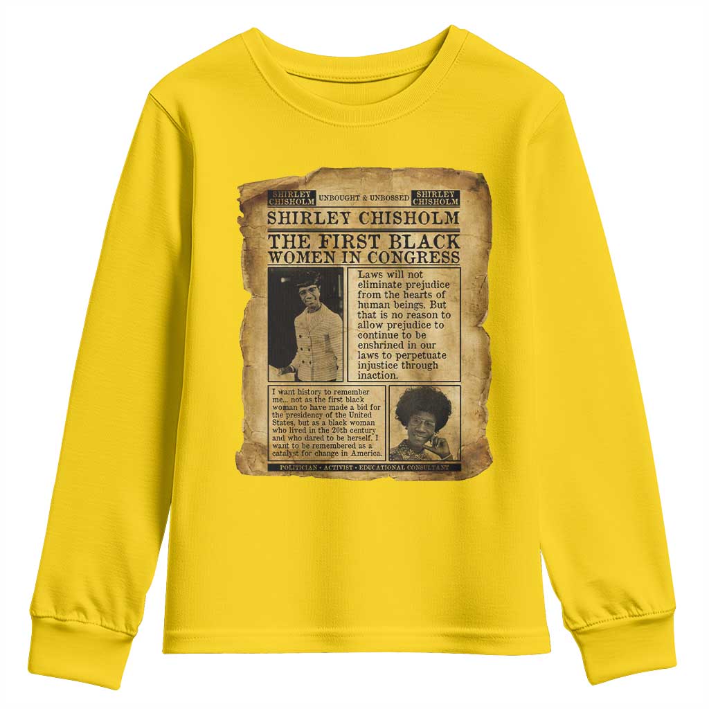Vintage Newspaper Shirley Chisholm Youth Sweatshirt First Black Woman In Congress