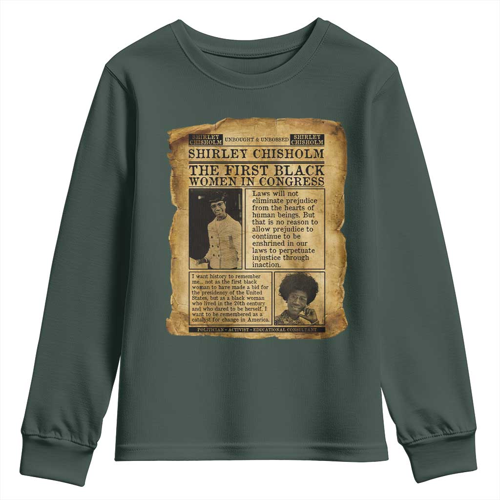 Vintage Newspaper Shirley Chisholm Youth Sweatshirt First Black Woman In Congress
