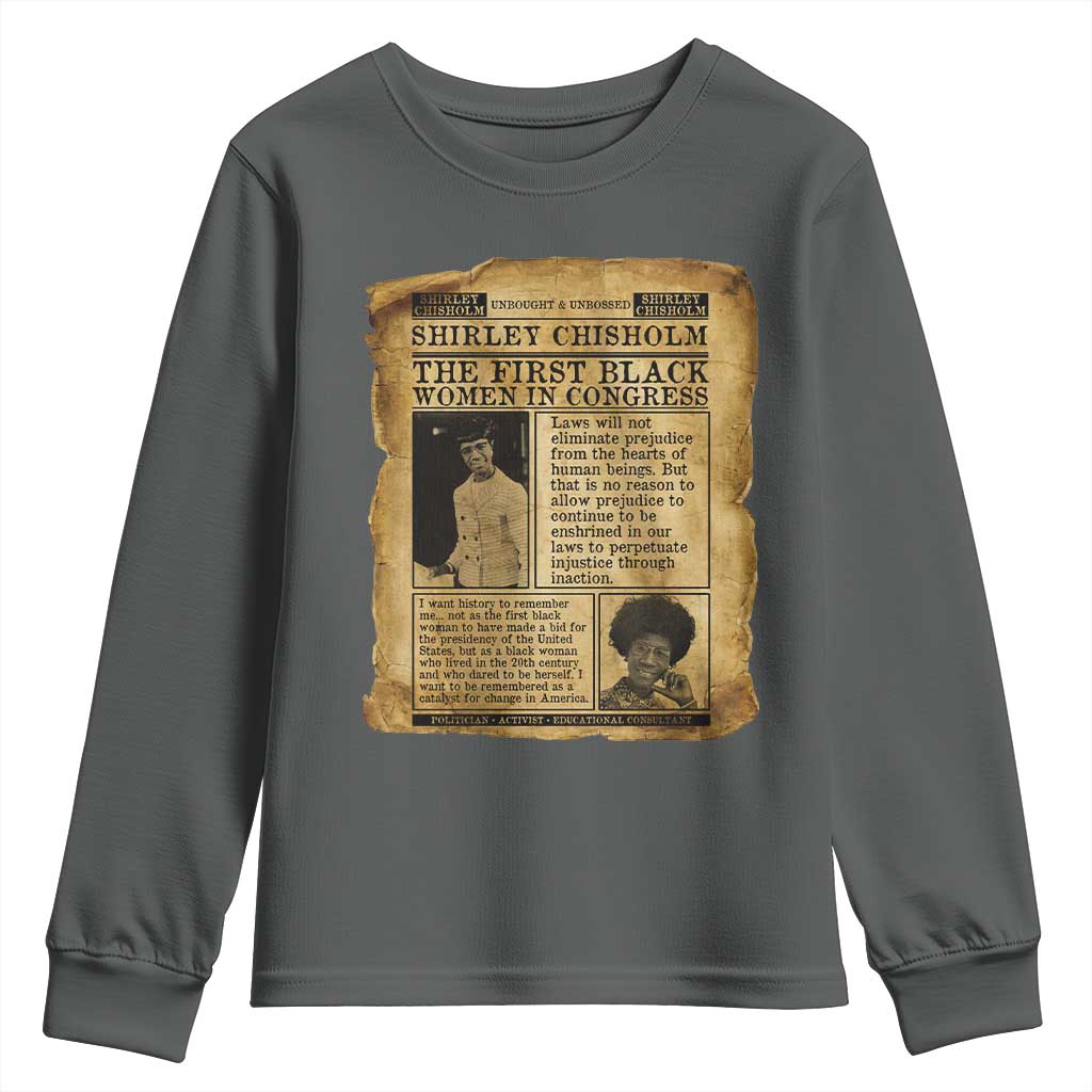 Vintage Newspaper Shirley Chisholm Youth Sweatshirt First Black Woman In Congress