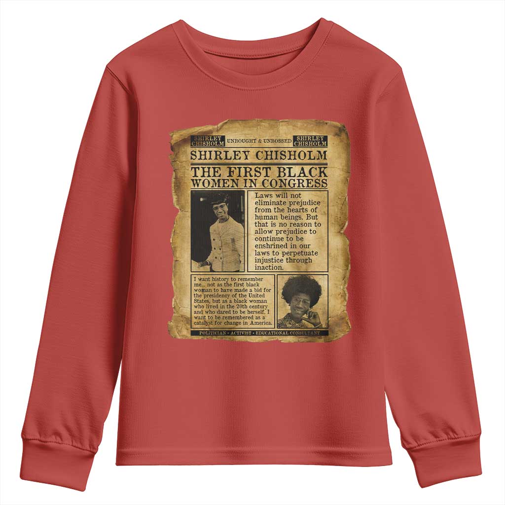 Vintage Newspaper Shirley Chisholm Youth Sweatshirt First Black Woman In Congress