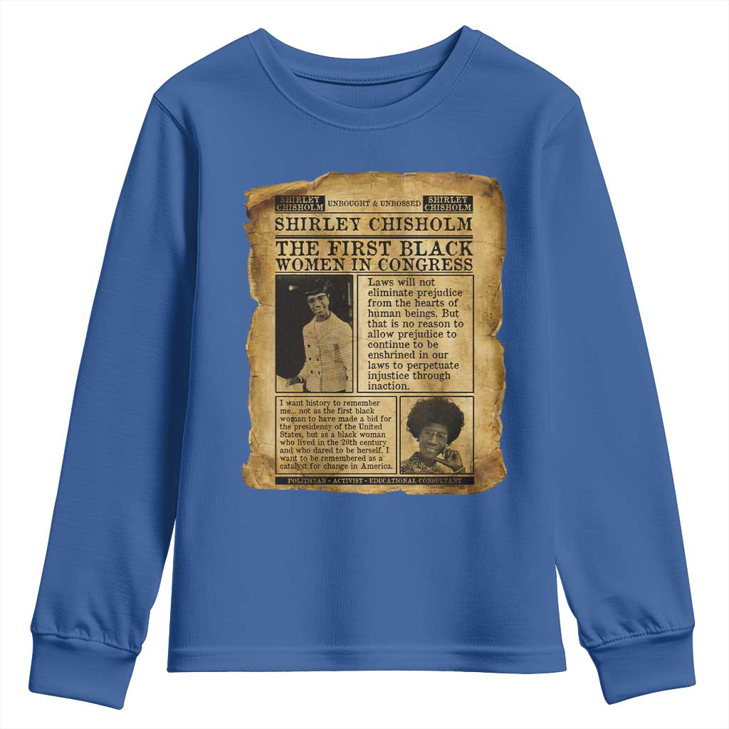 Vintage Newspaper Shirley Chisholm Youth Sweatshirt First Black Woman In Congress