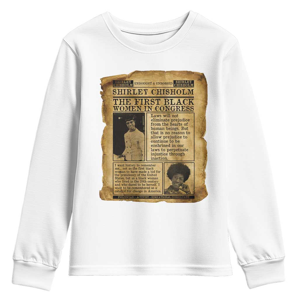 Vintage Newspaper Shirley Chisholm Youth Sweatshirt First Black Woman In Congress