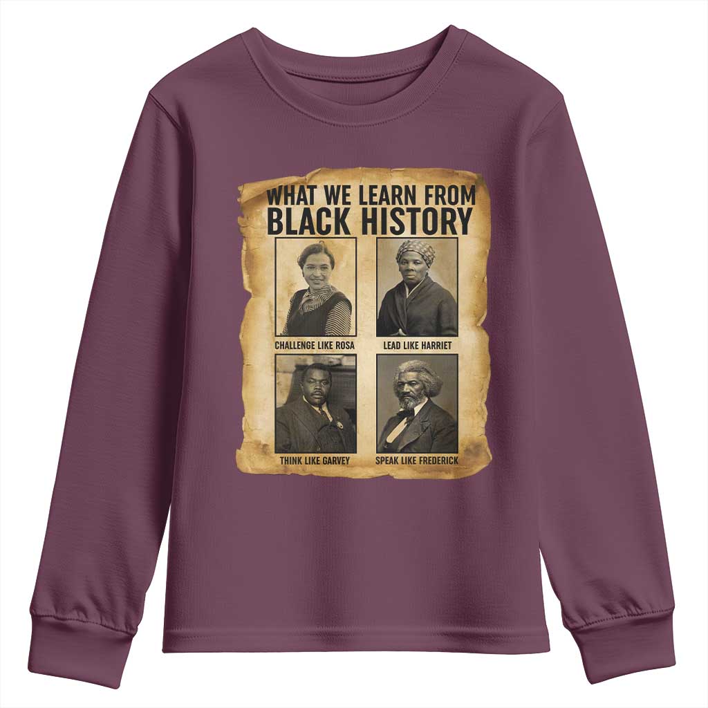 What We Learn From Black History Youth Sweatshirt Vintage African American Leaders - African Pride
