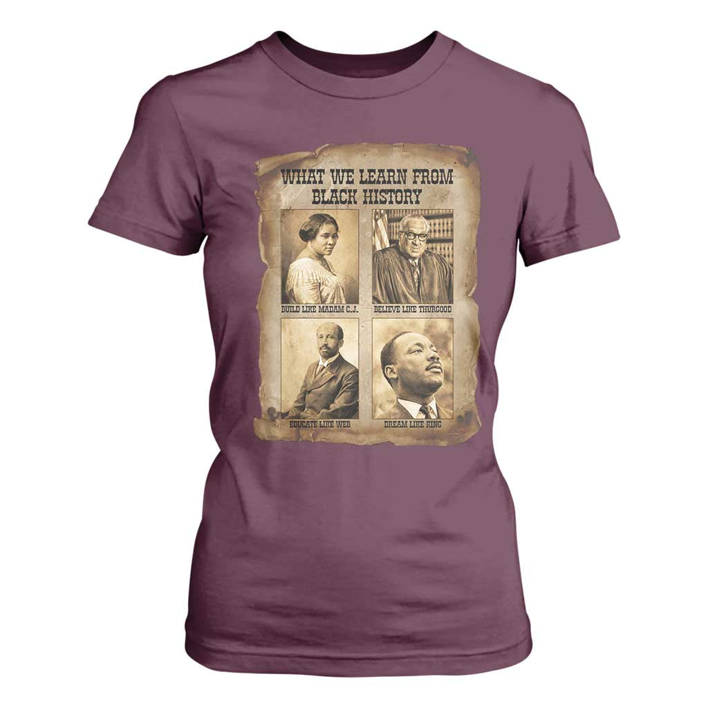 What We Learn From Black History T Shirt For Women Iconic African American Figures - African Pride