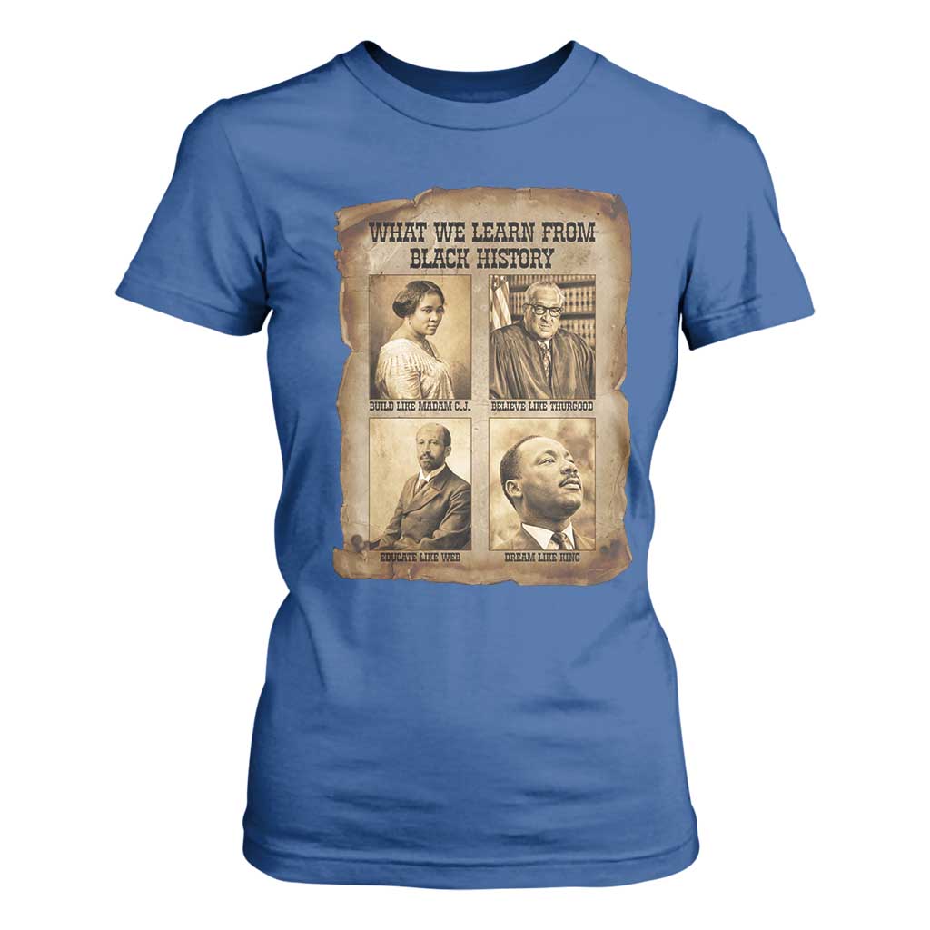 What We Learn From Black History T Shirt For Women Iconic African American Figures - African Pride