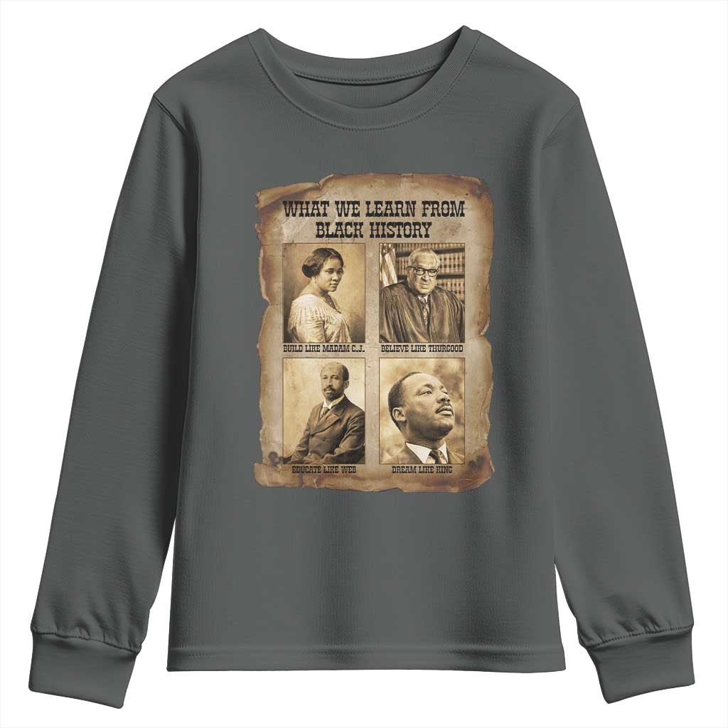 What We Learn From Black History Youth Sweatshirt Iconic African American Figures - African Pride