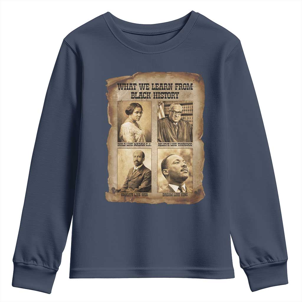 What We Learn From Black History Youth Sweatshirt Iconic African American Figures - African Pride