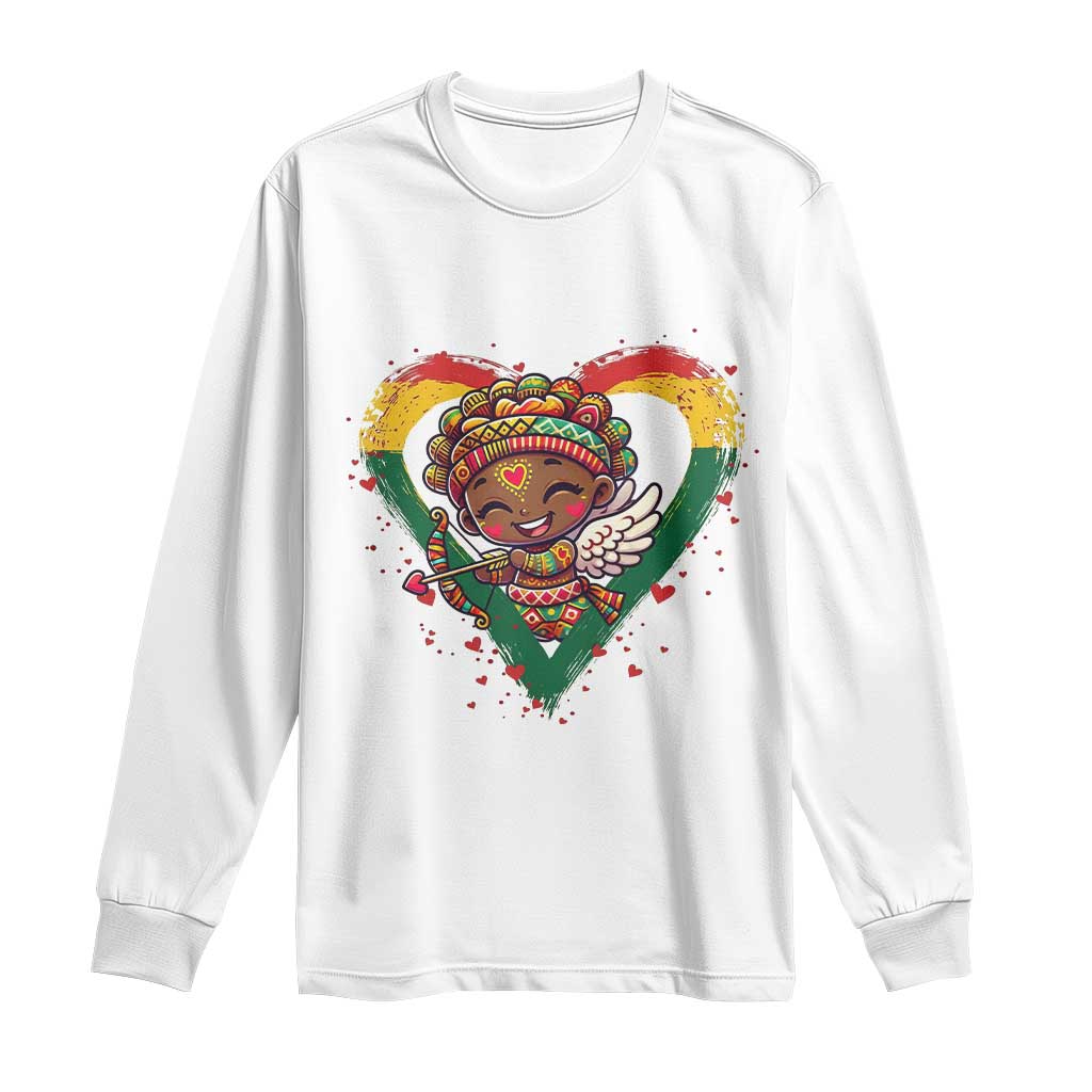 Cute Black Cupid Long Sleeve Shirt Melanin Pride Valentines Day Gift - African Pride