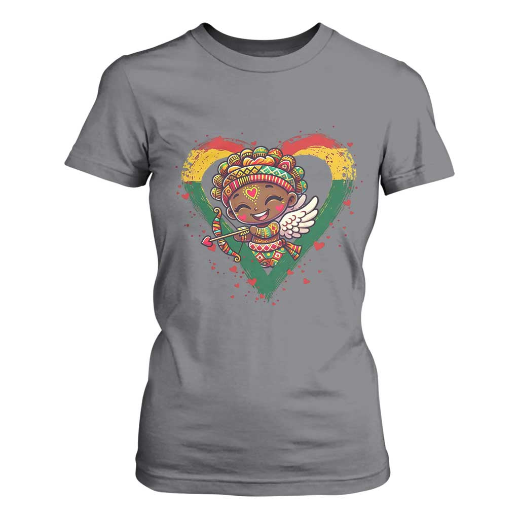 Cute Black Cupid T Shirt For Women Melanin Pride Valentines Day Gift - African Pride