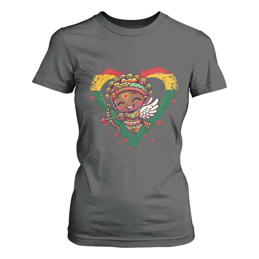 Cute Black Cupid T Shirt For Women Melanin Pride Valentines Day Gift - African Pride