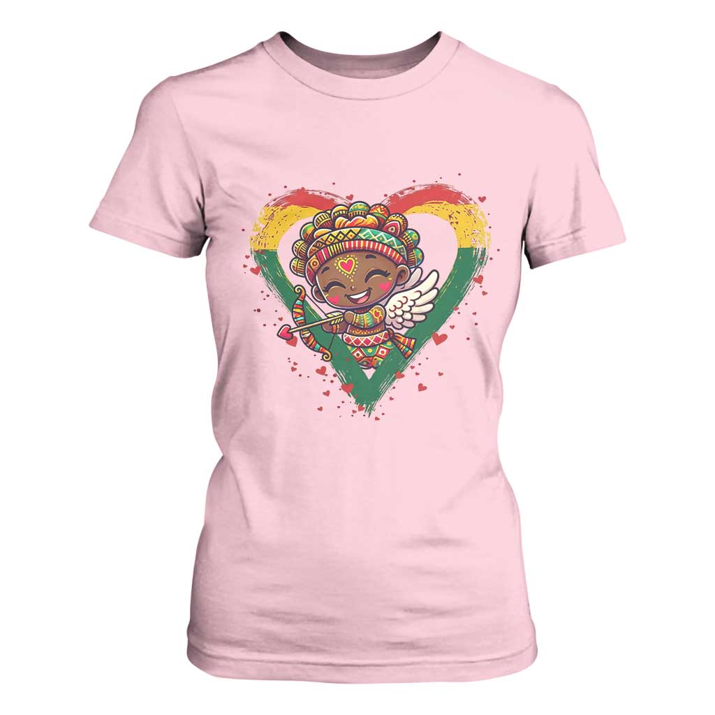 Cute Black Cupid T Shirt For Women Melanin Pride Valentines Day Gift - African Pride