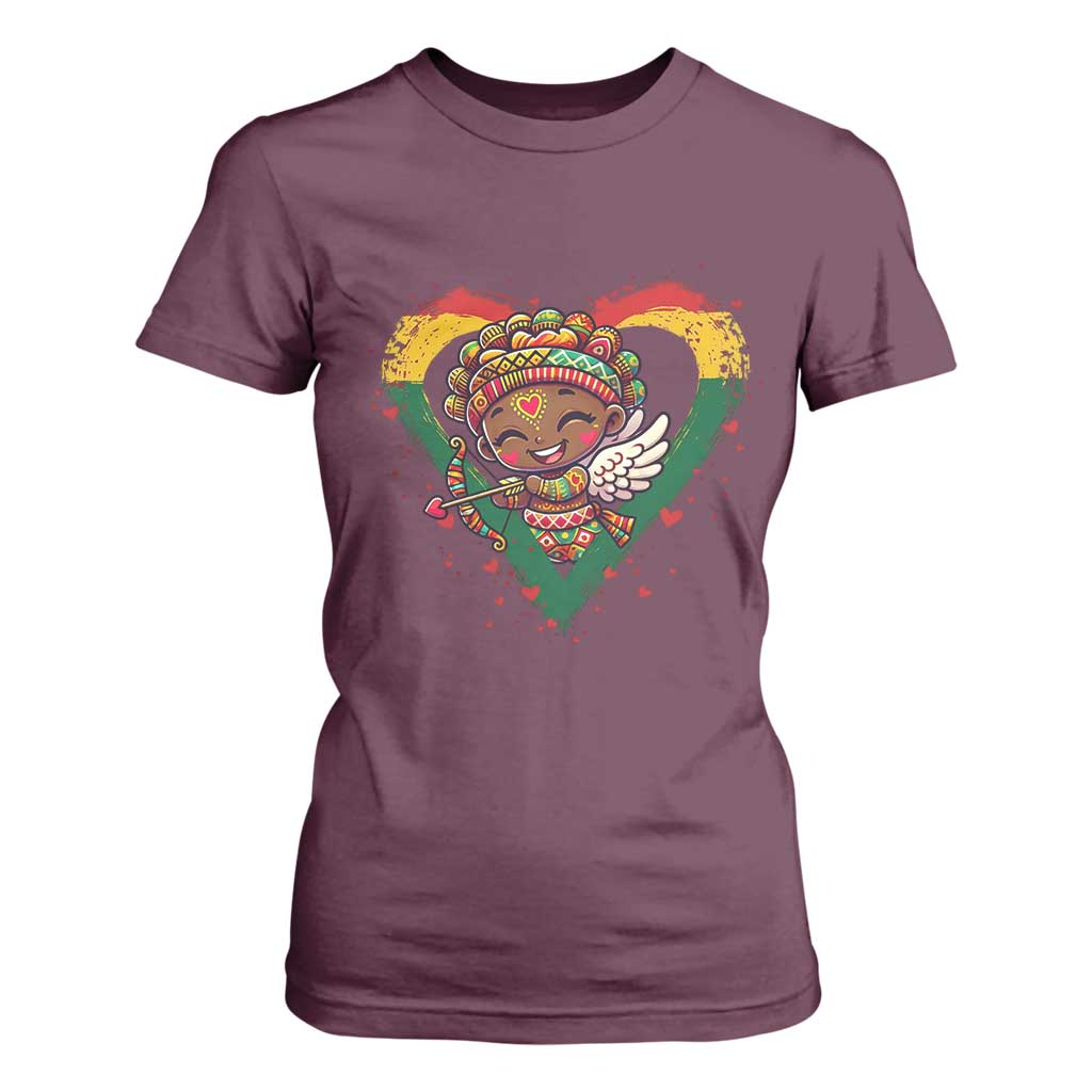 Cute Black Cupid T Shirt For Women Melanin Pride Valentines Day Gift - African Pride
