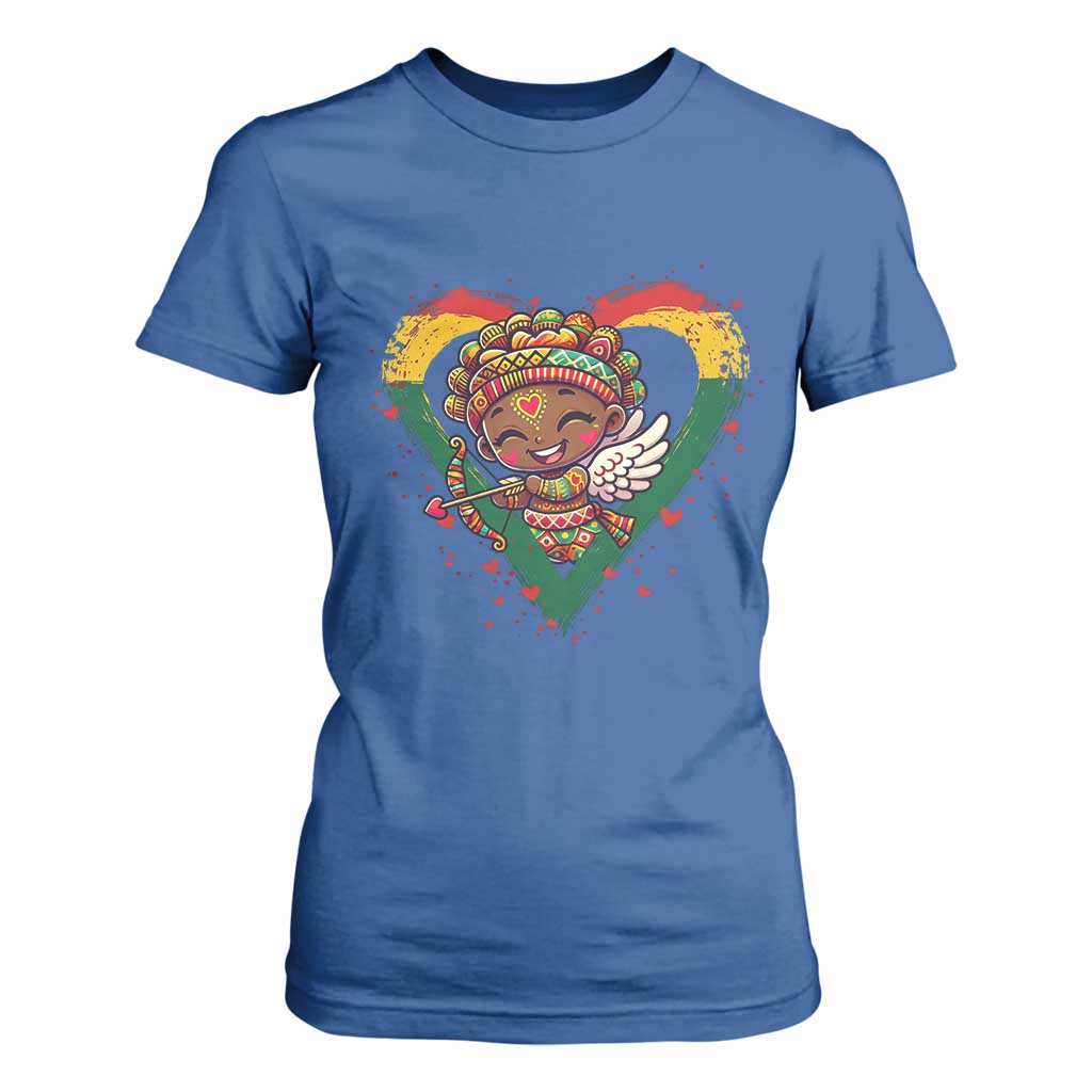 Cute Black Cupid T Shirt For Women Melanin Pride Valentines Day Gift - African Pride