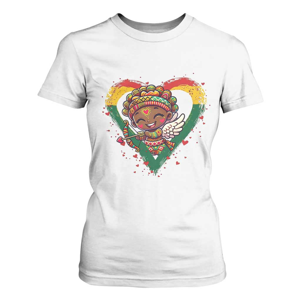 Cute Black Cupid T Shirt For Women Melanin Pride Valentines Day Gift - African Pride
