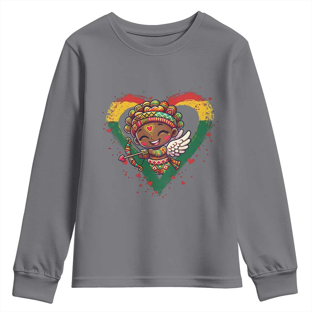 Cute Black Cupid Youth Sweatshirt Melanin Pride Valentines Day Gift - African Pride