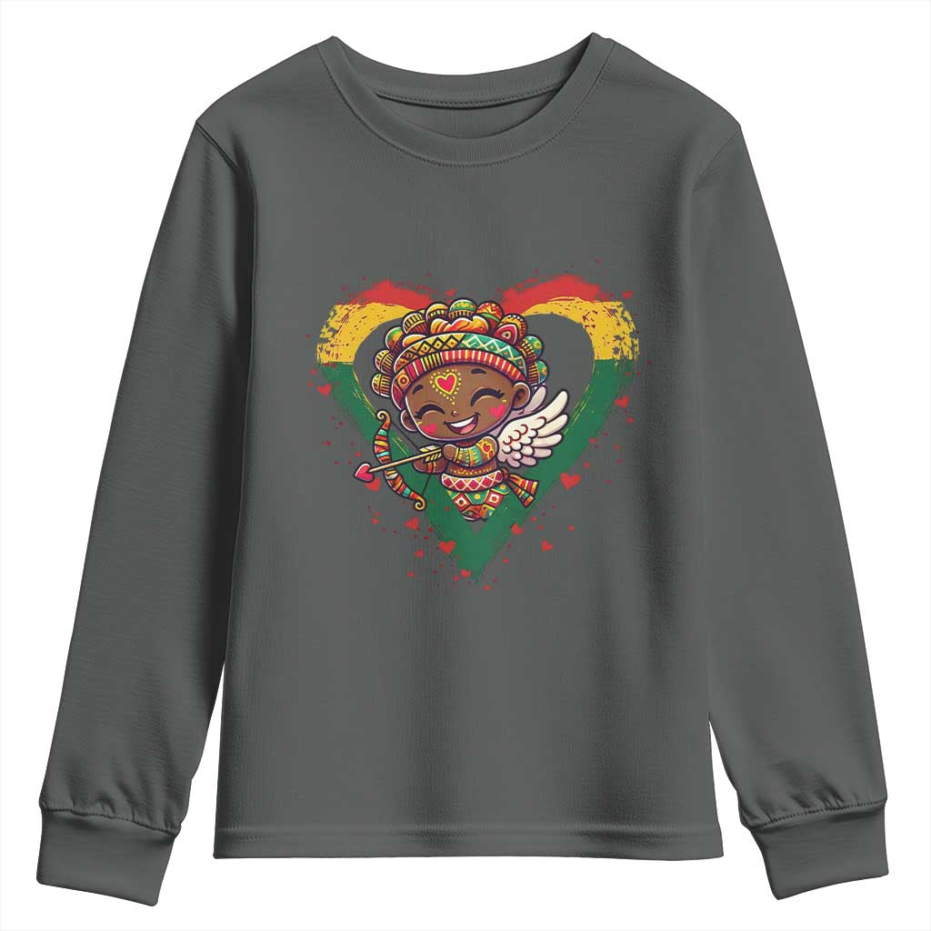 Cute Black Cupid Youth Sweatshirt Melanin Pride Valentines Day Gift - African Pride