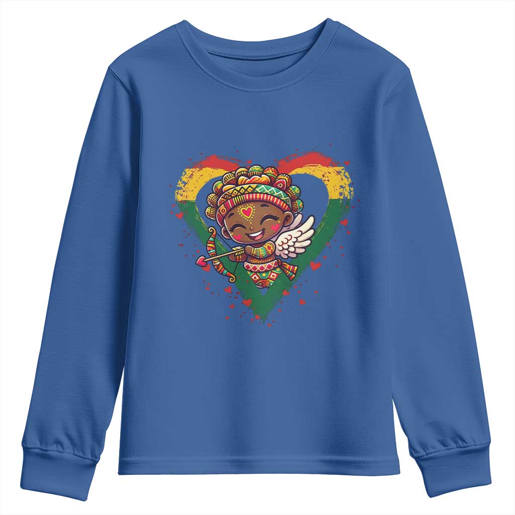 Cute Black Cupid Youth Sweatshirt Melanin Pride Valentines Day Gift - African Pride