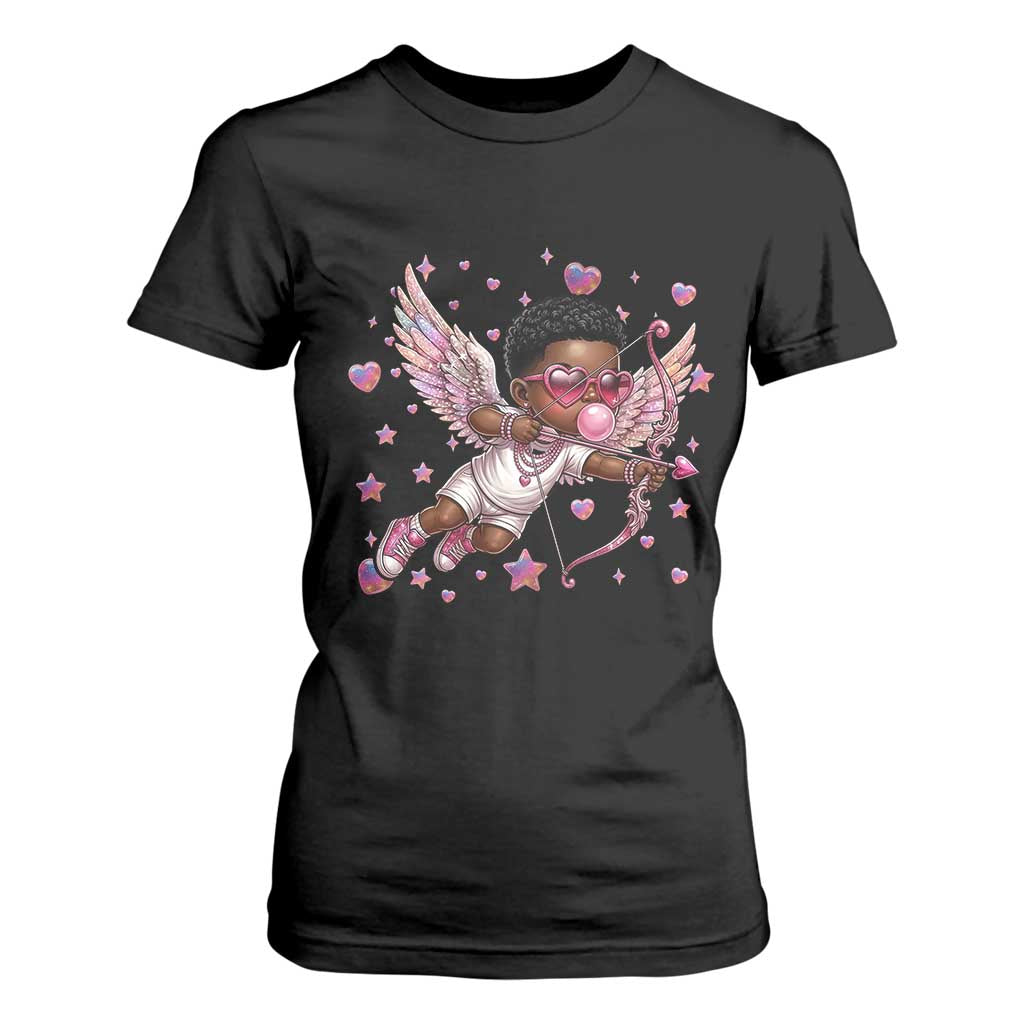 Cute Black Cupid T Shirt For Women African American Valentines Day Gift - African Pride