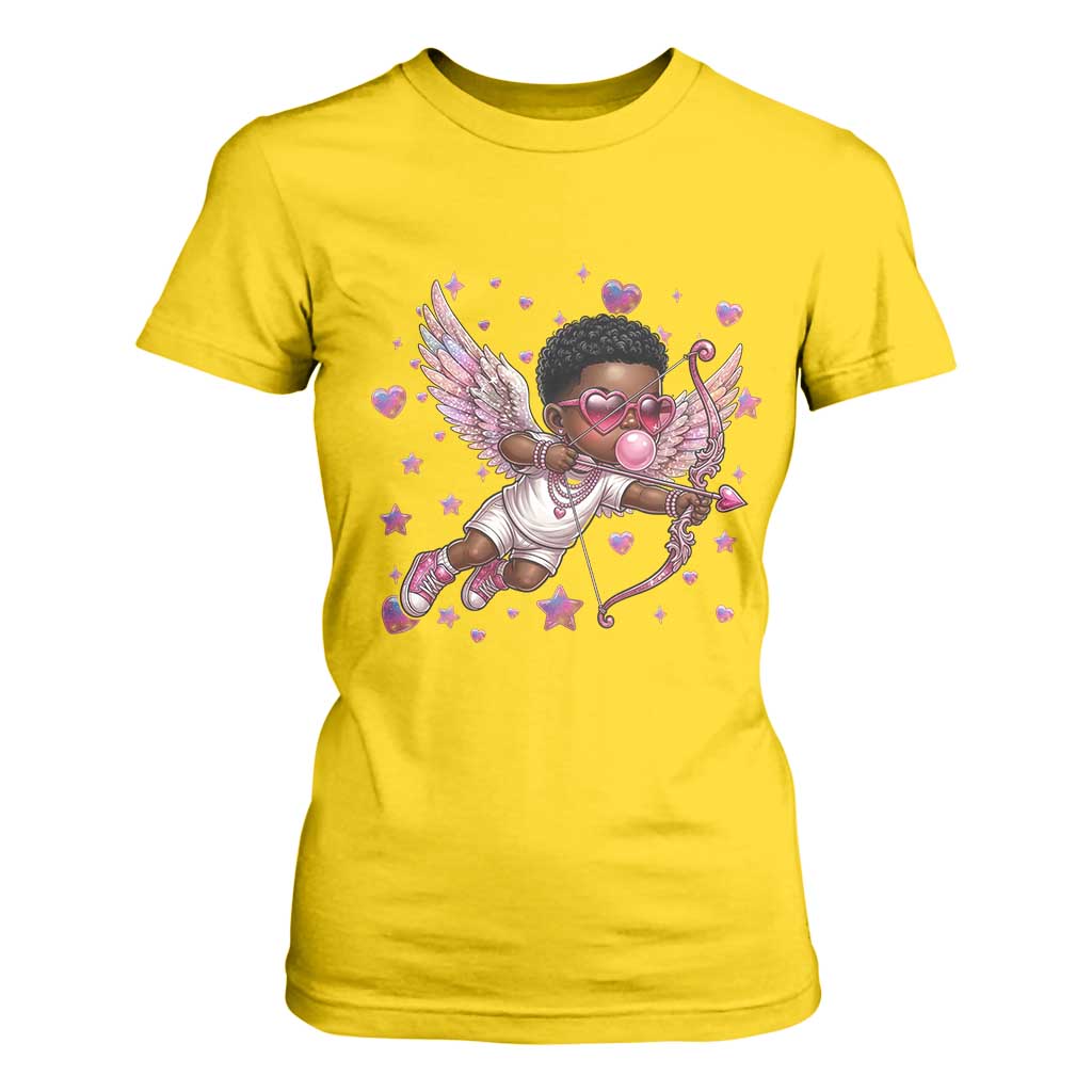 Cute Black Cupid T Shirt For Women African American Valentines Day Gift - African Pride