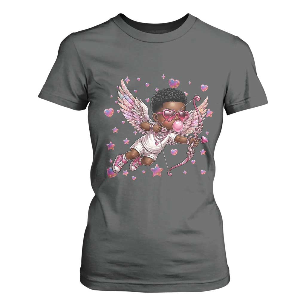 Cute Black Cupid T Shirt For Women African American Valentines Day Gift - African Pride