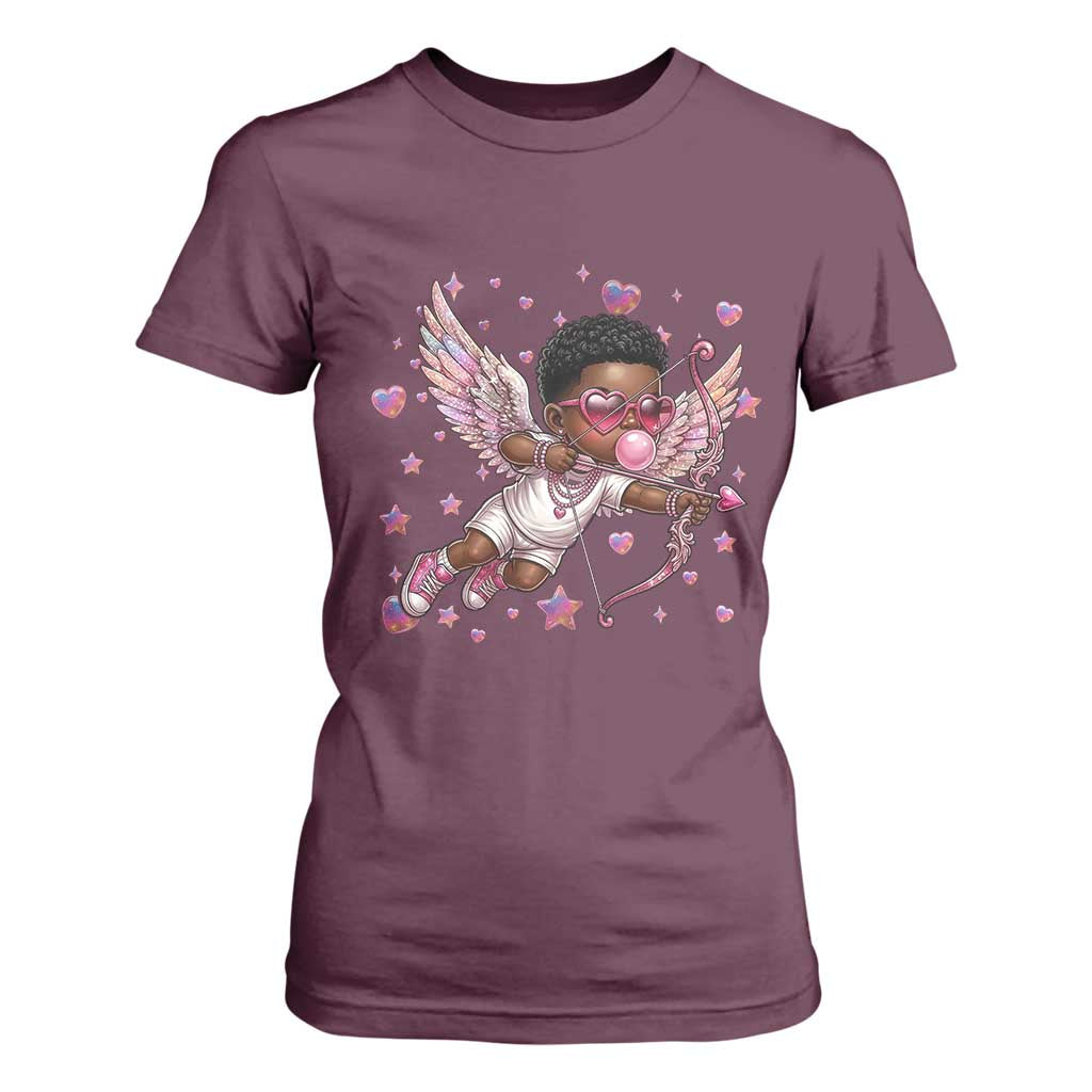 Cute Black Cupid T Shirt For Women African American Valentines Day Gift - African Pride