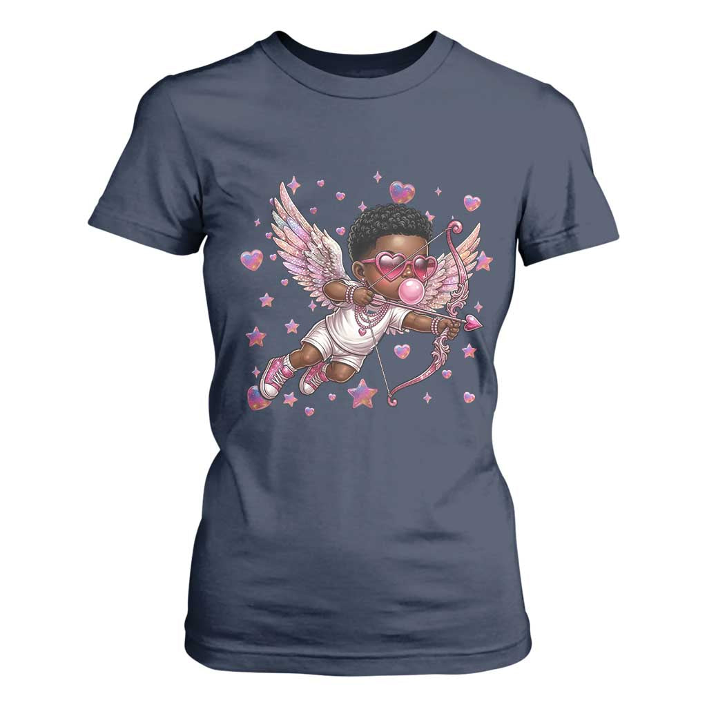 Cute Black Cupid T Shirt For Women African American Valentines Day Gift - African Pride