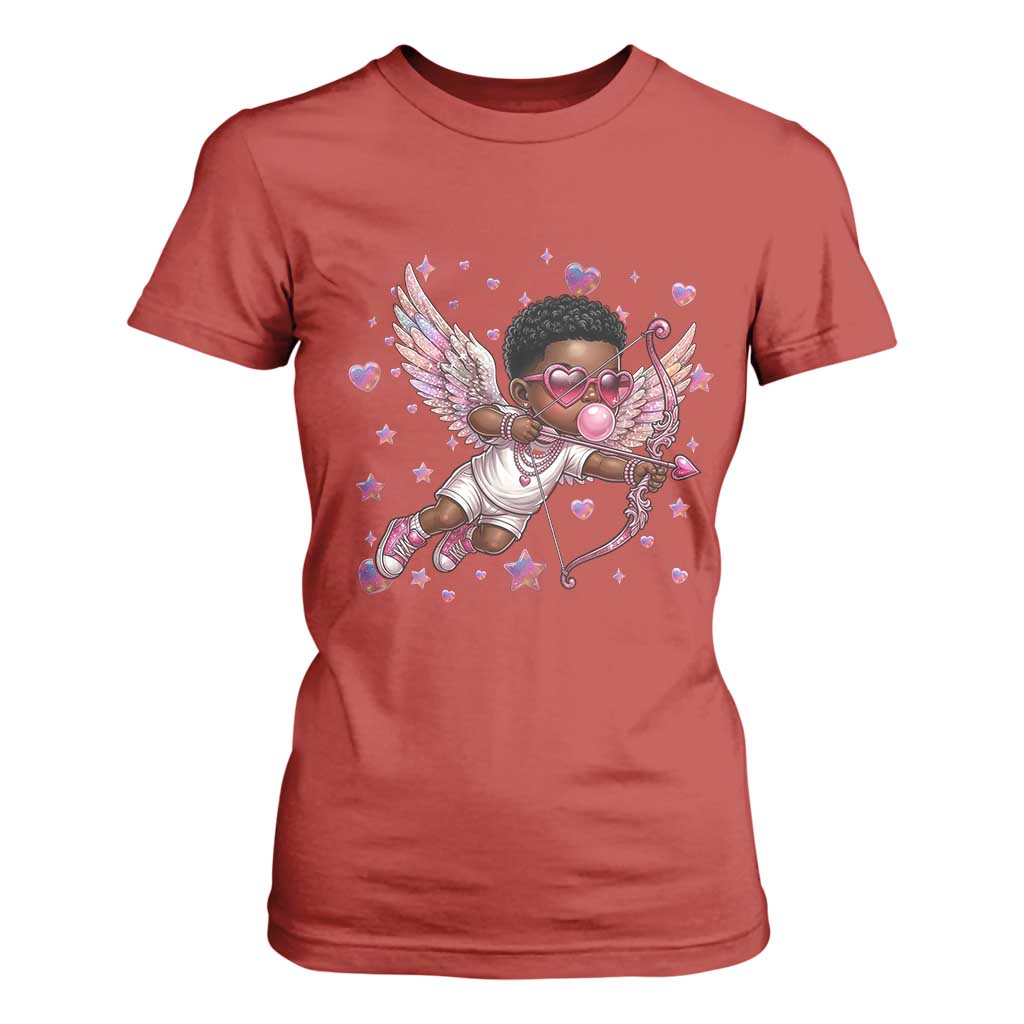 Cute Black Cupid T Shirt For Women African American Valentines Day Gift - African Pride
