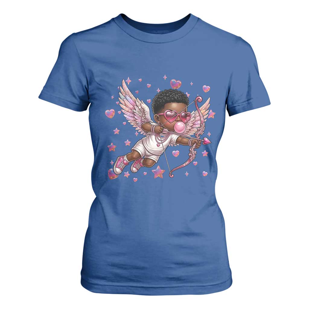 Cute Black Cupid T Shirt For Women African American Valentines Day Gift - African Pride
