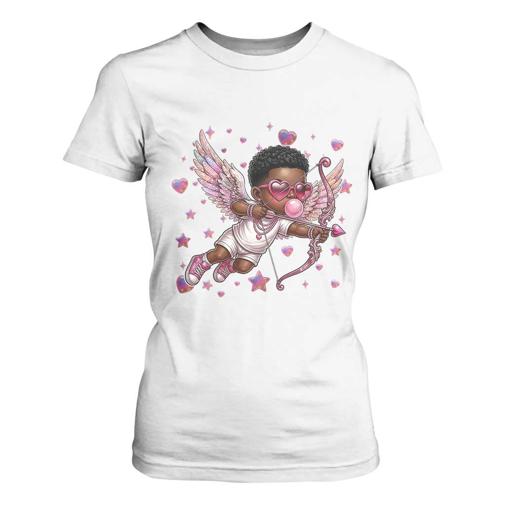 Cute Black Cupid T Shirt For Women African American Valentines Day Gift - African Pride
