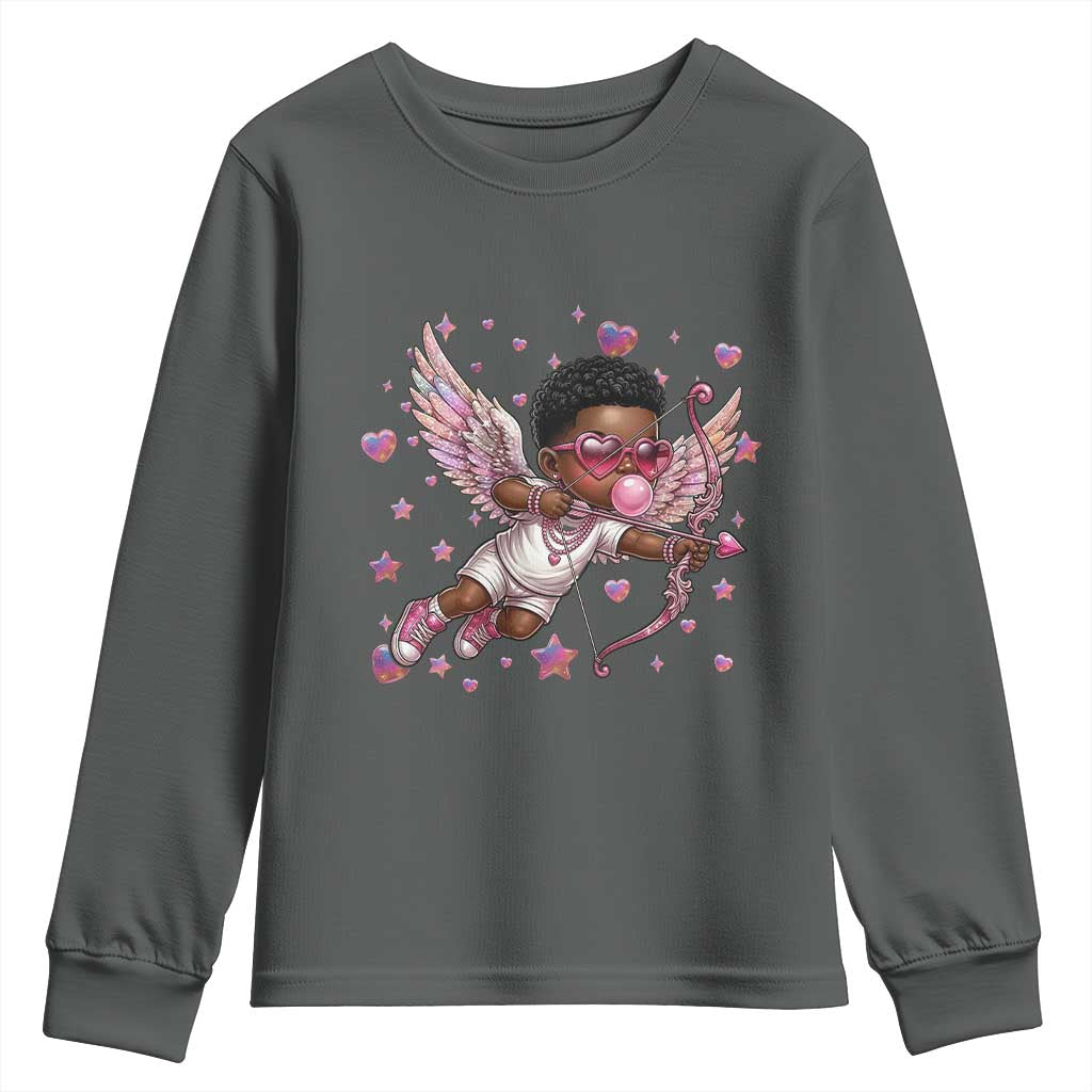 Cute Black Cupid Youth Sweatshirt African American Valentines Day Gift - African Pride