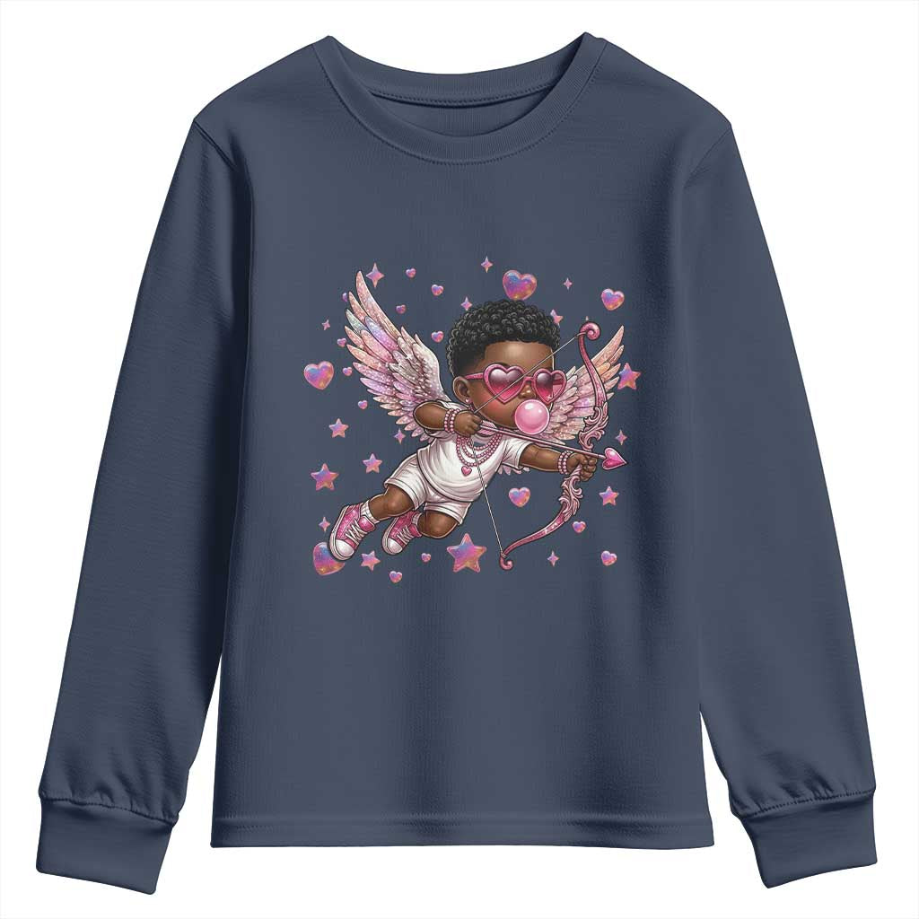 Cute Black Cupid Youth Sweatshirt African American Valentines Day Gift - African Pride