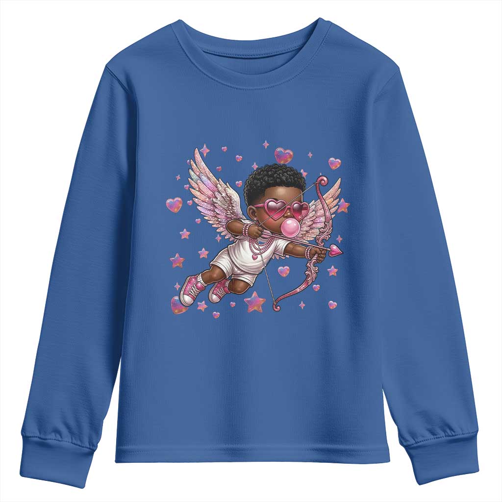 Cute Black Cupid Youth Sweatshirt African American Valentines Day Gift - African Pride