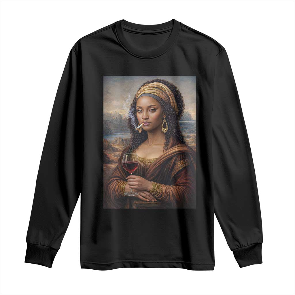 Funny Black Mona Lisa Long Sleeve Shirt Melanin Queen Black History Month
