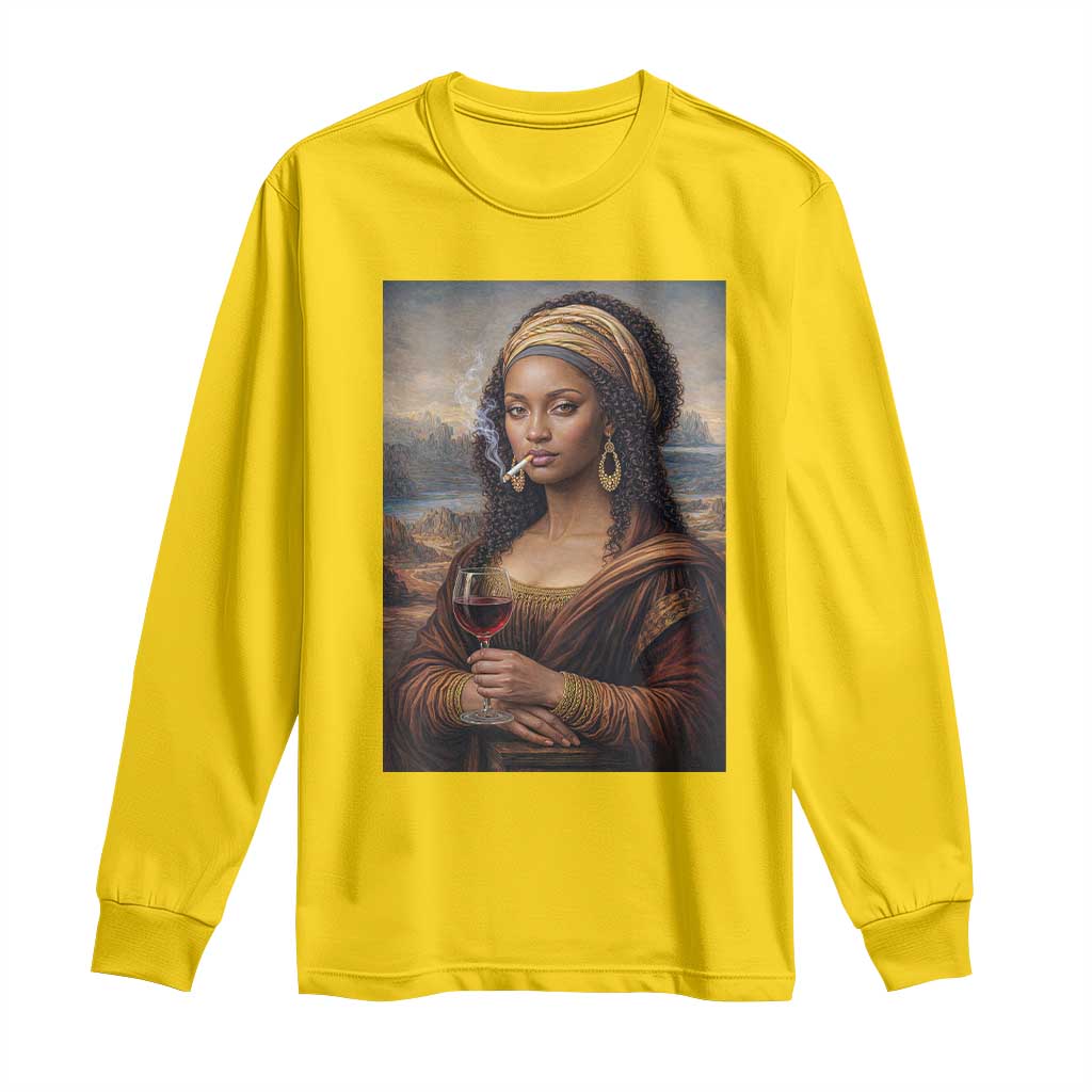 Funny Black Mona Lisa Long Sleeve Shirt Melanin Queen Black History Month