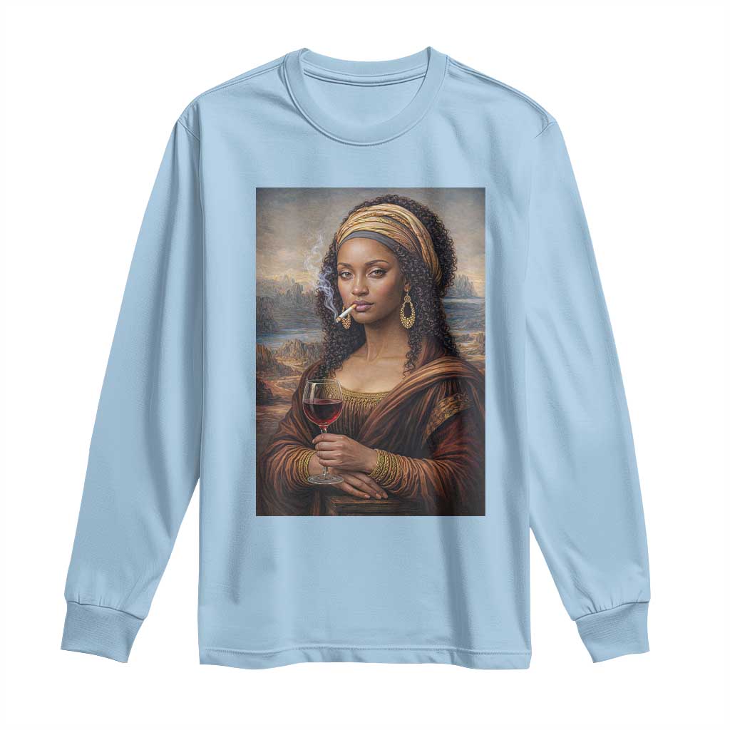 Funny Black Mona Lisa Long Sleeve Shirt Melanin Queen Black History Month