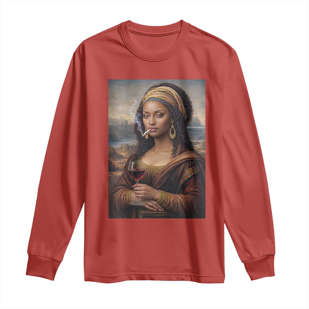 Funny Black Mona Lisa Long Sleeve Shirt Melanin Queen Black History Month
