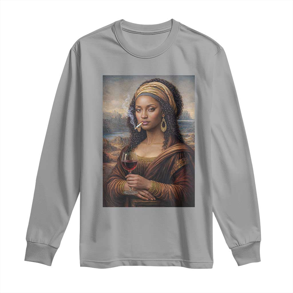 Funny Black Mona Lisa Long Sleeve Shirt Melanin Queen Black History Month