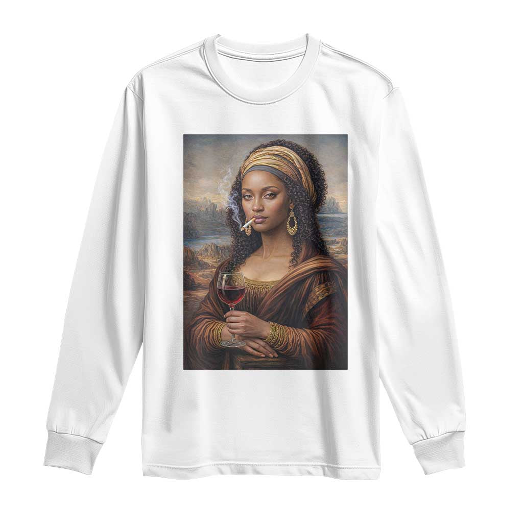 Funny Black Mona Lisa Long Sleeve Shirt Melanin Queen Black History Month