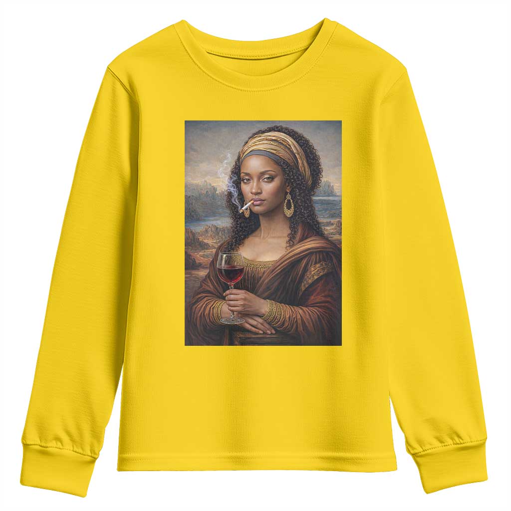Funny Black Mona Lisa Youth Sweatshirt Melanin Queen Black History Month