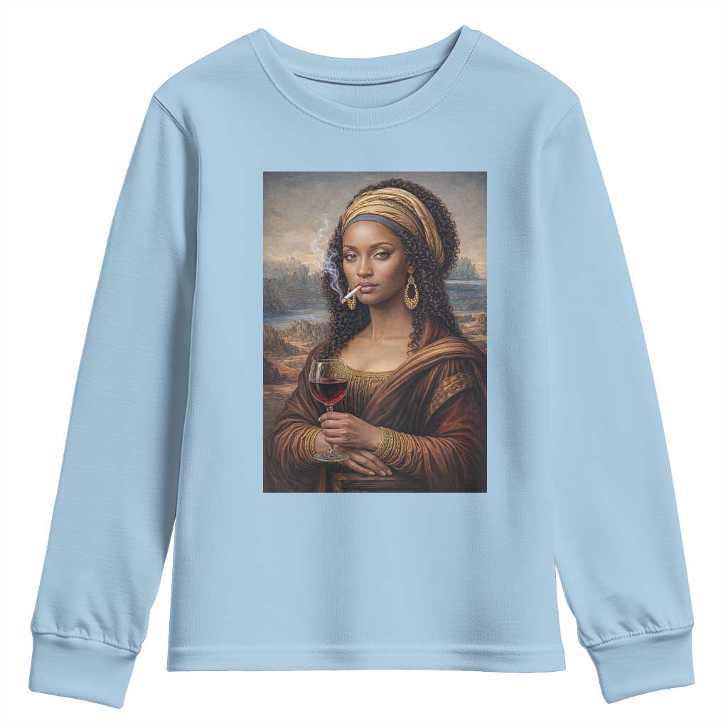 Funny Black Mona Lisa Youth Sweatshirt Melanin Queen Black History Month