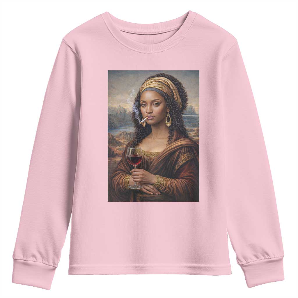 Funny Black Mona Lisa Youth Sweatshirt Melanin Queen Black History Month