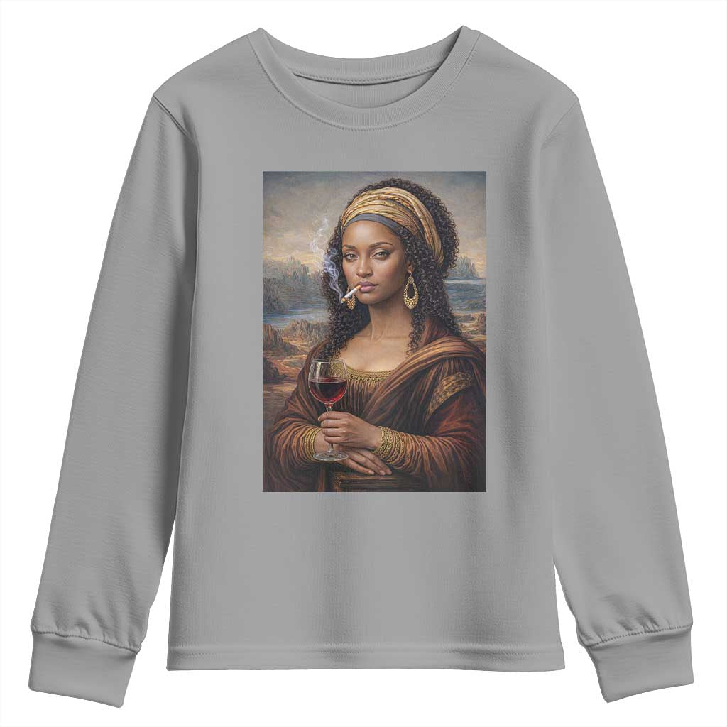 Funny Black Mona Lisa Youth Sweatshirt Melanin Queen Black History Month