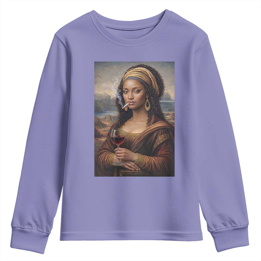 Funny Black Mona Lisa Youth Sweatshirt Melanin Queen Black History Month