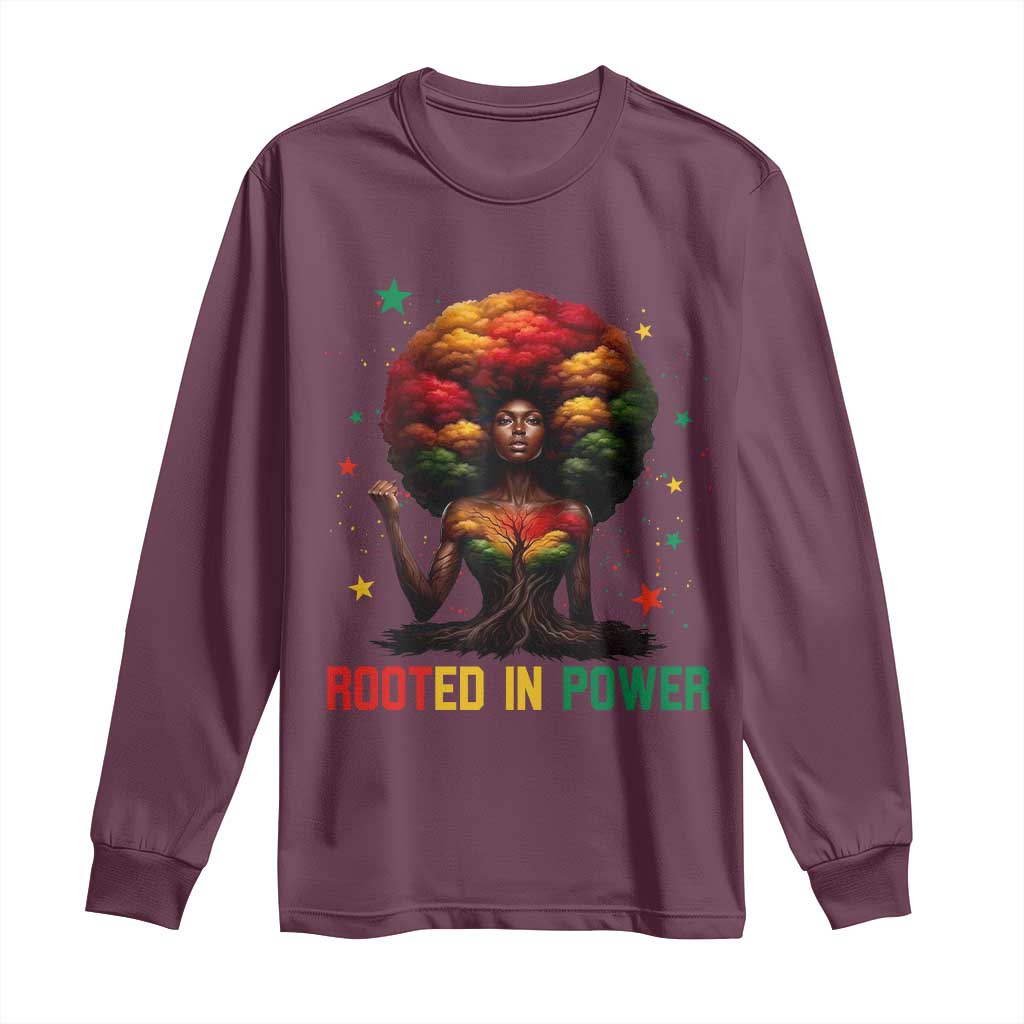 Melanin Queen Rooted In Power Long Sleeve Shirt African American Afro Tree Of Life - African Pride